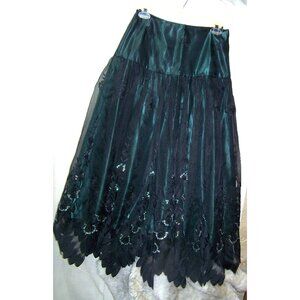Vintage de Lanthume Skirt A-line Full Green Embroidery Party Christmas Taffeta 8